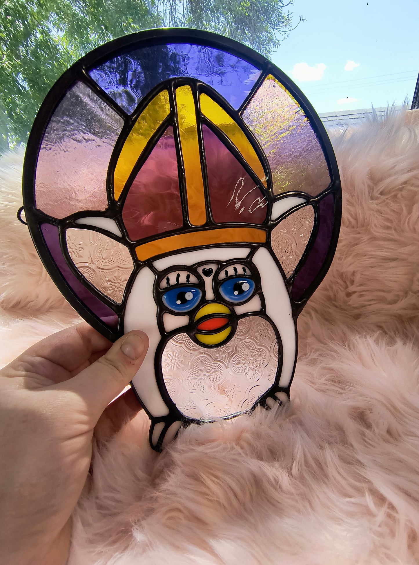 Purple Pope Furby Stained Glass