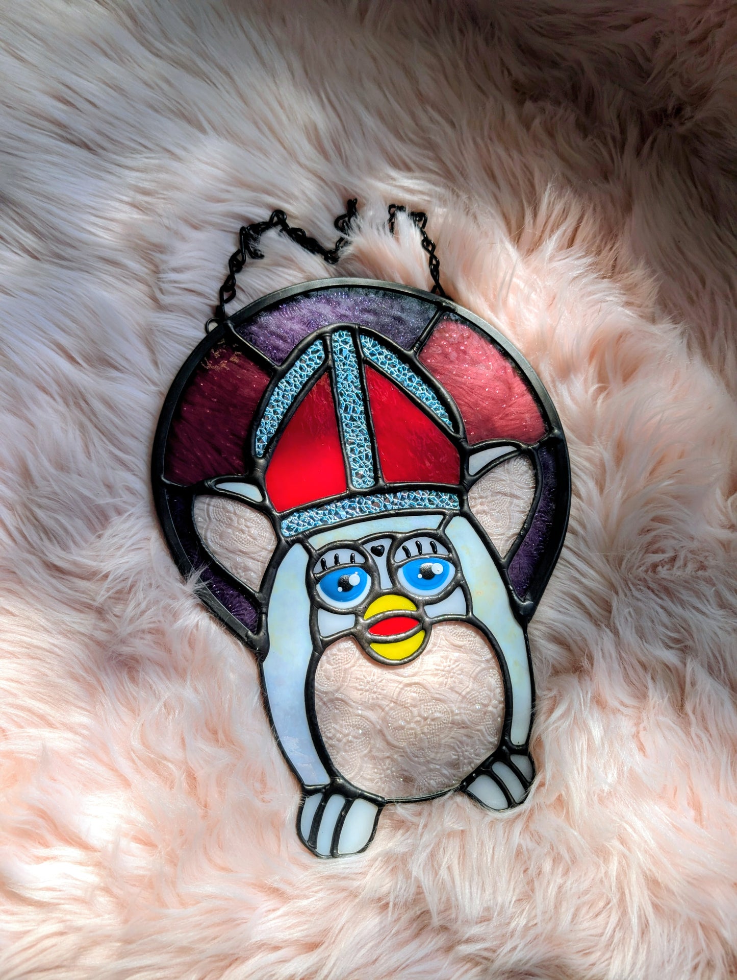 Purple Furby Pope Stained Glass