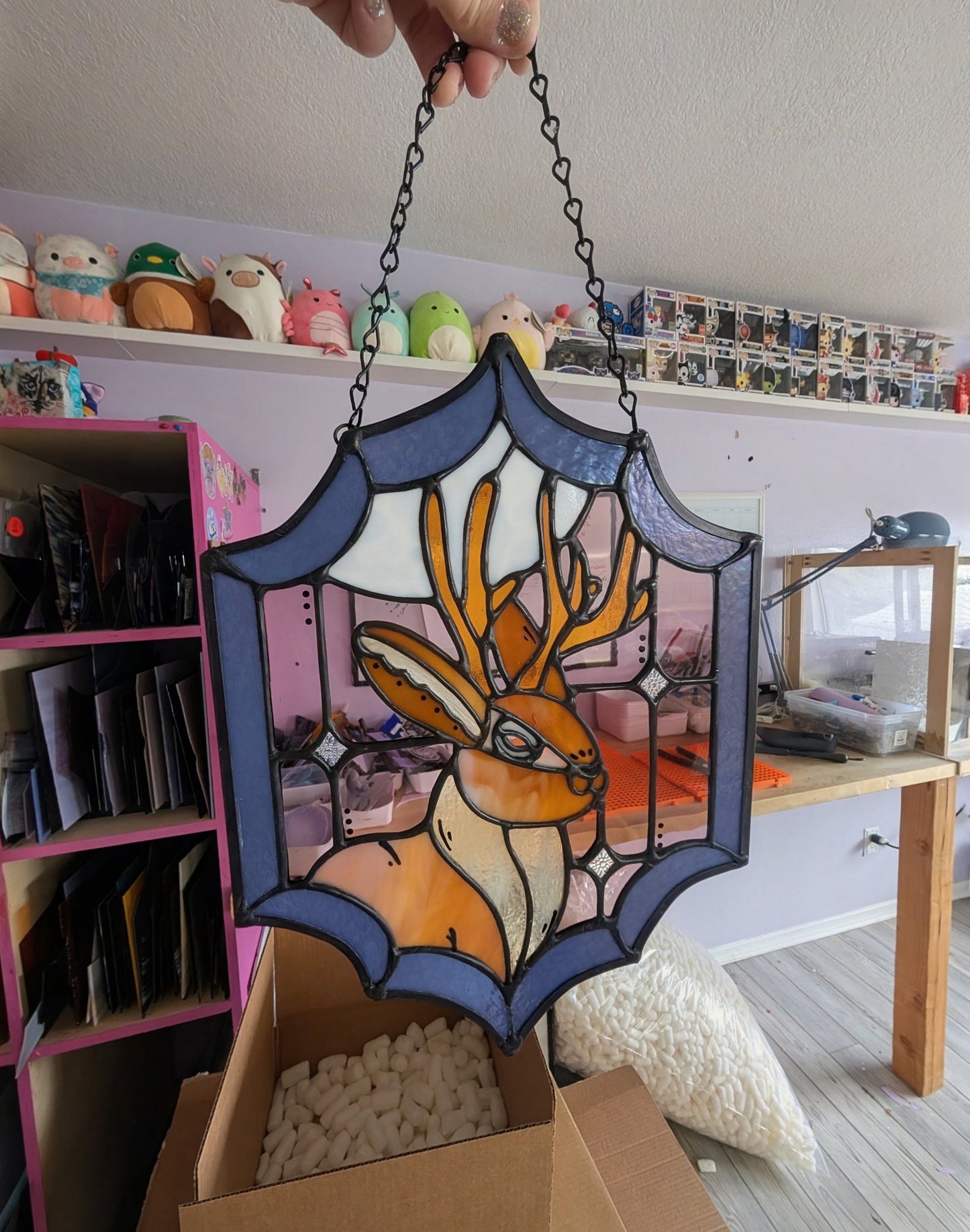 Jackalope Stained Glass Panel