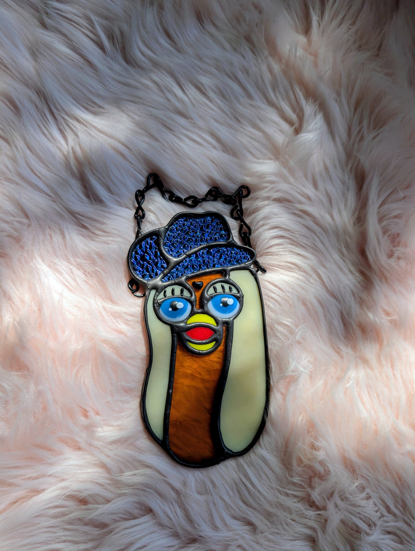 Dark blue Dichro Cowboy Furby Hot Dog Stained Glass