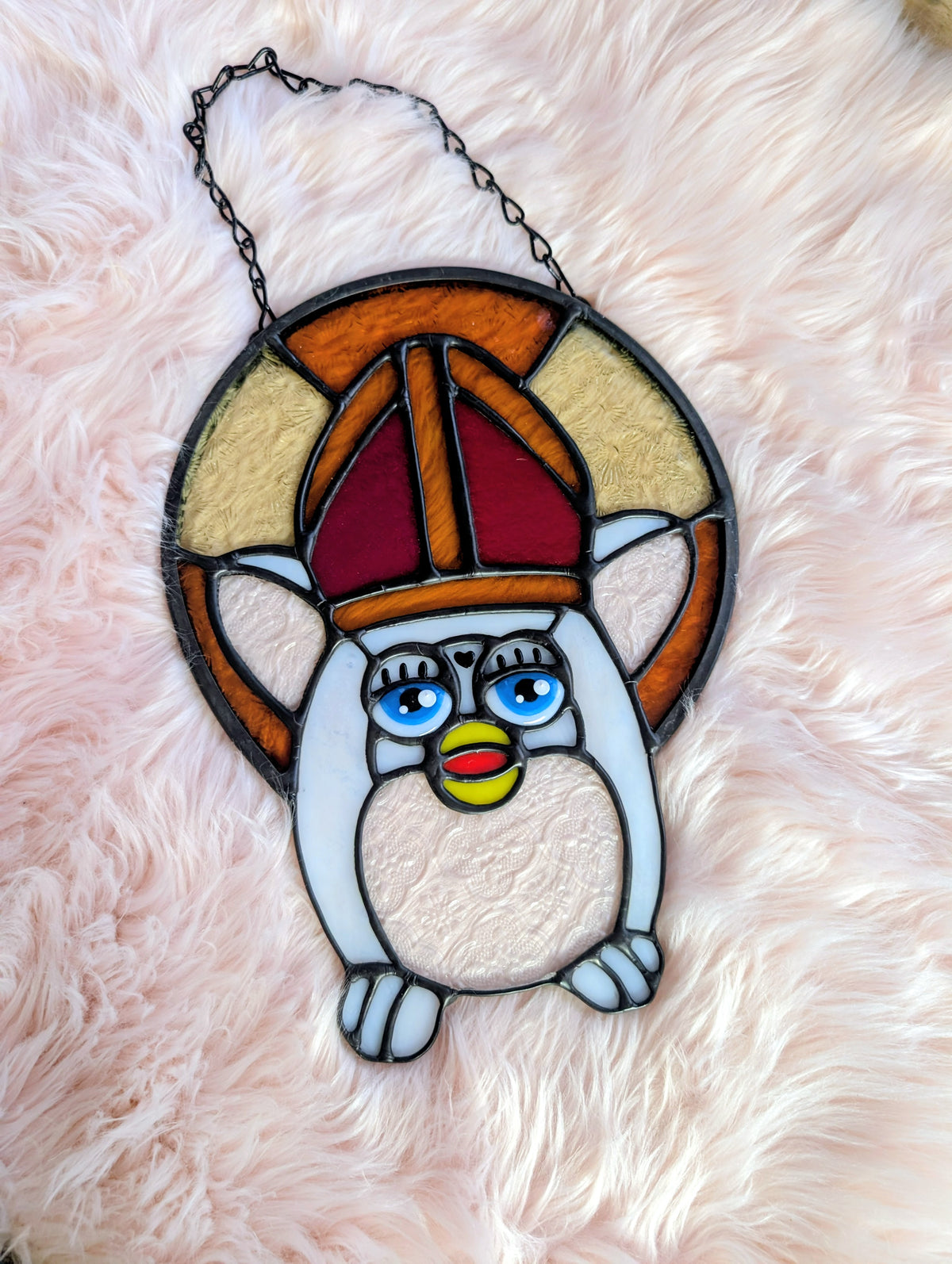 Stained glass Furby Pope