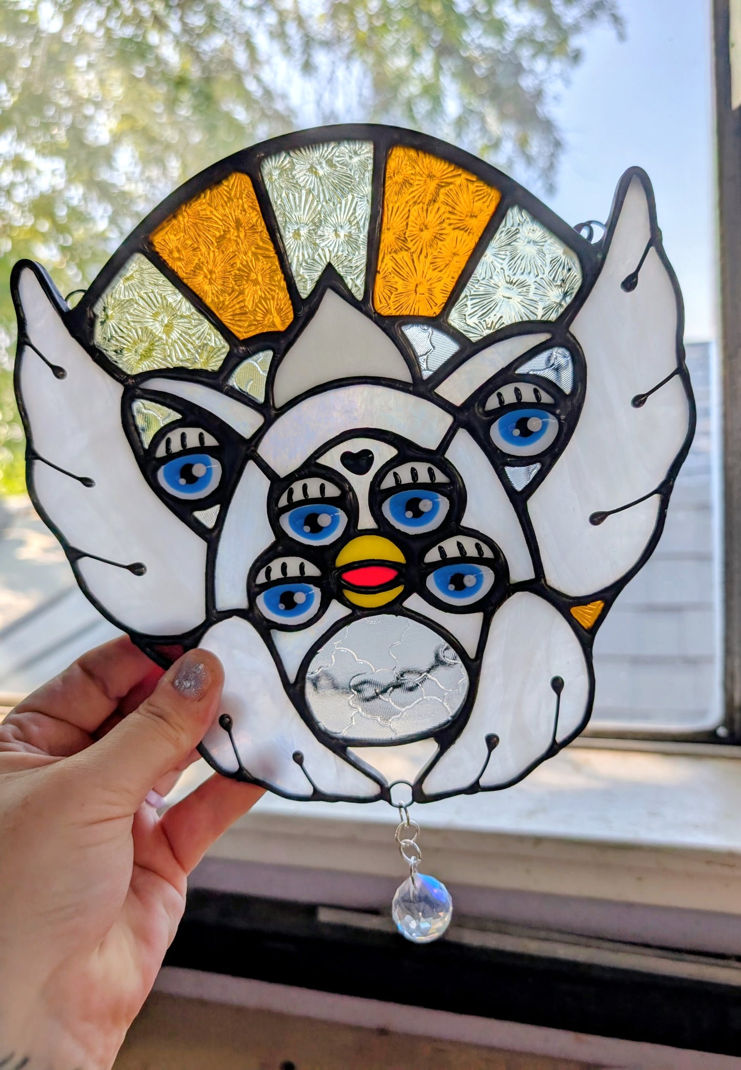White Biblically Accurate Furby Angel Stained Glass