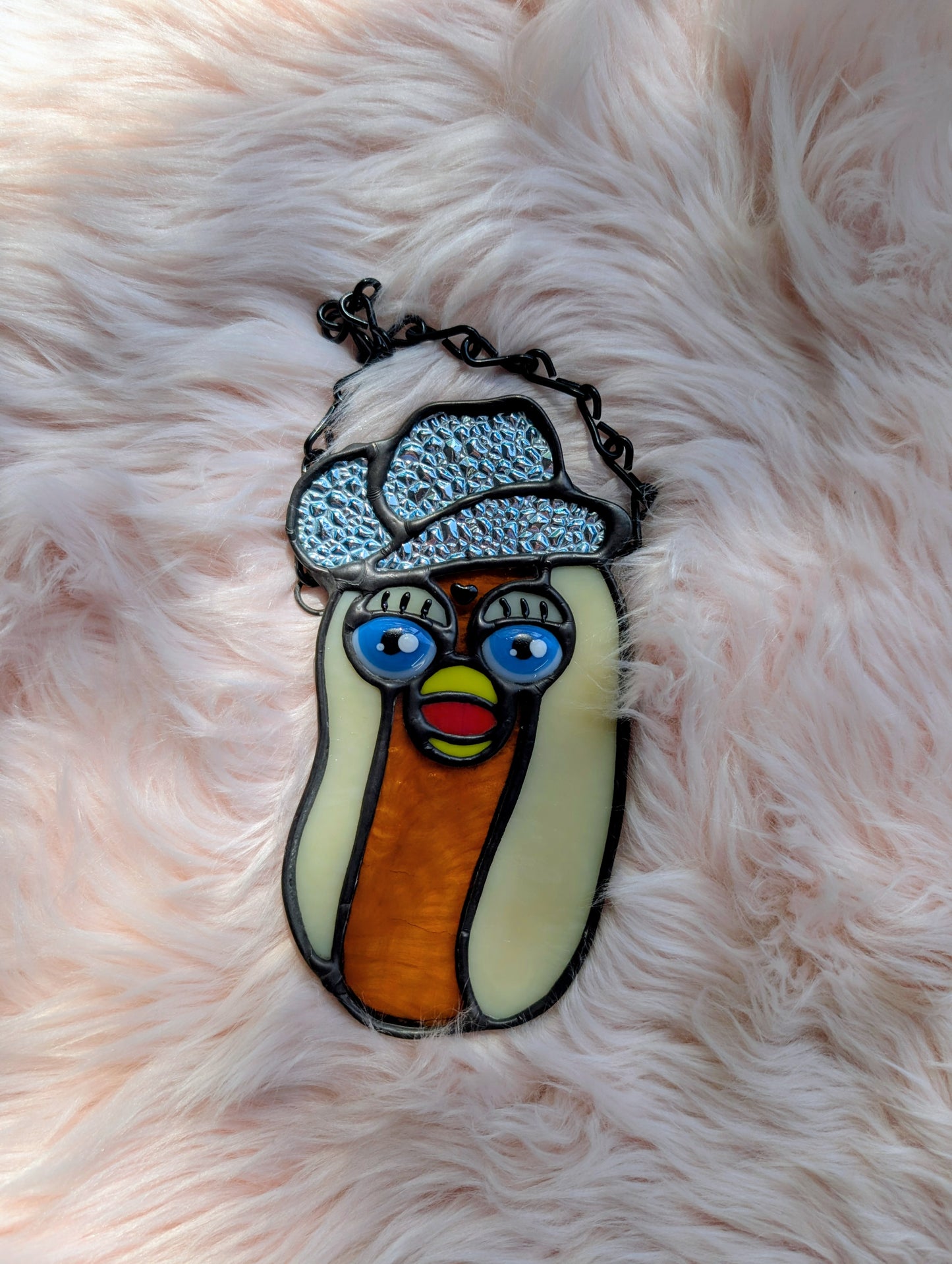 Silver Dichro Cowboy Furby Hot Dog Stained Glass