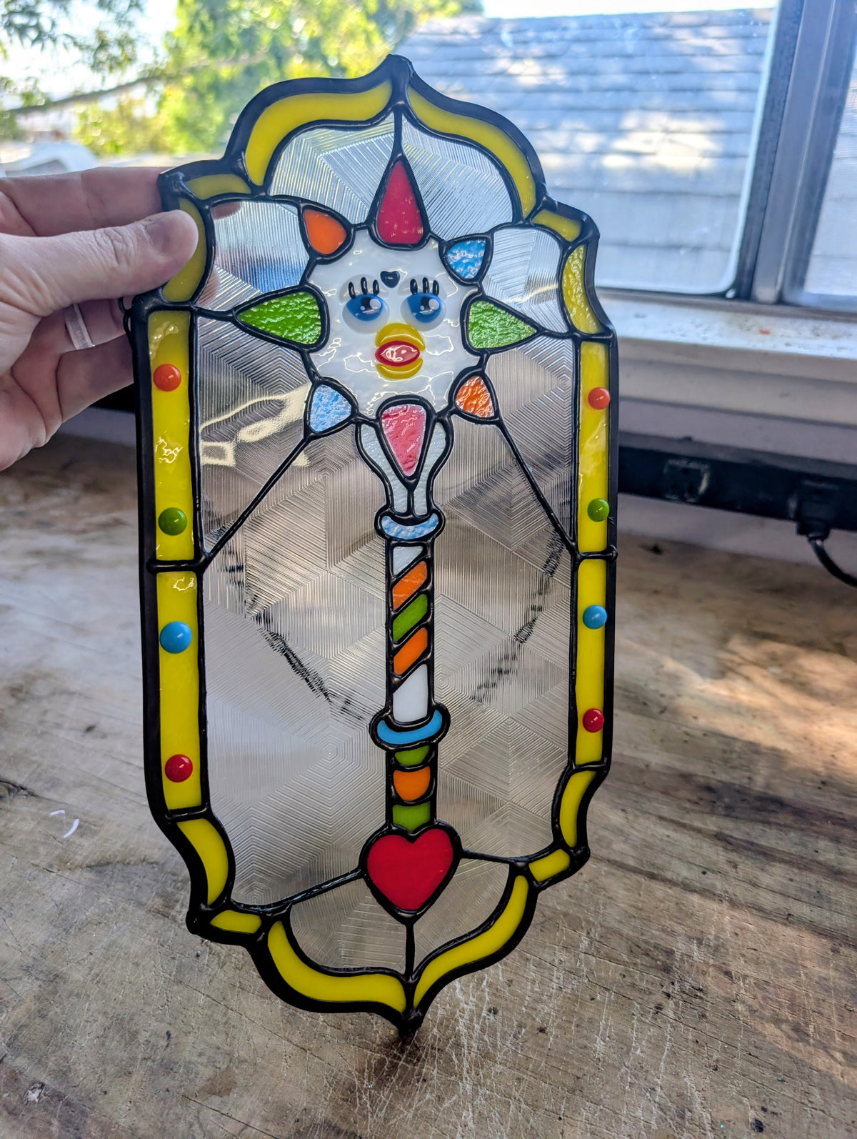 Morning furb stained glass panel