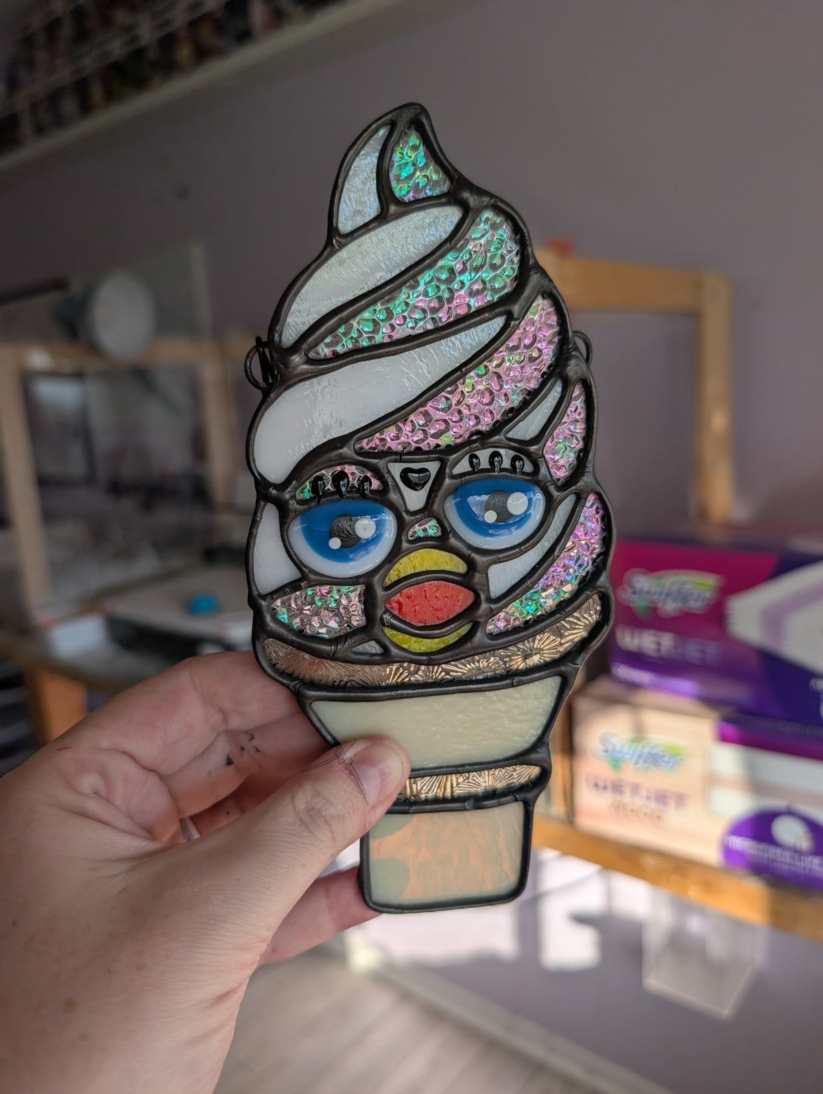 Creepy furb ice cream stained glass