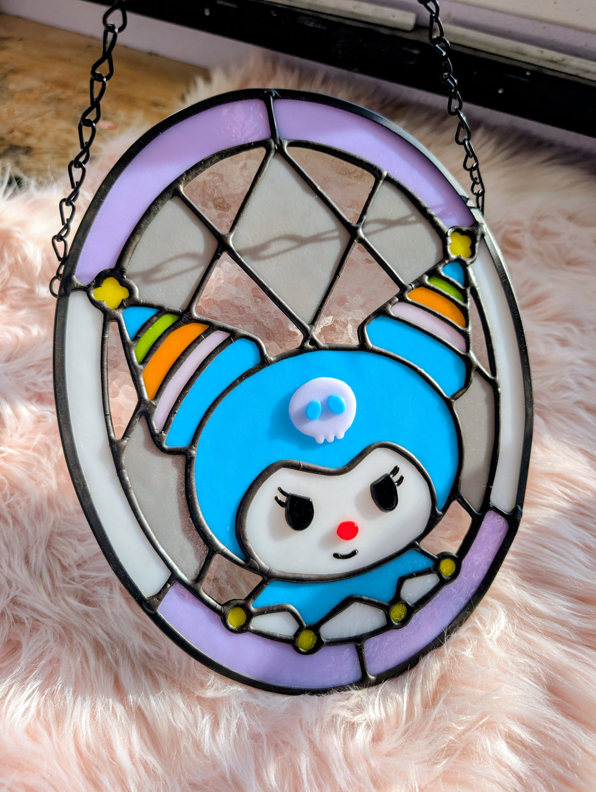 Clown character stained glass panel