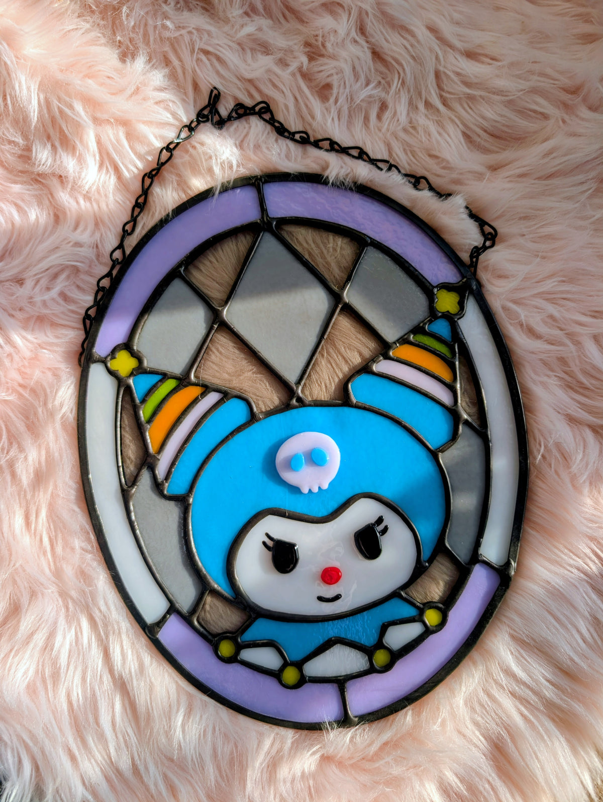 Clown character stained glass panel