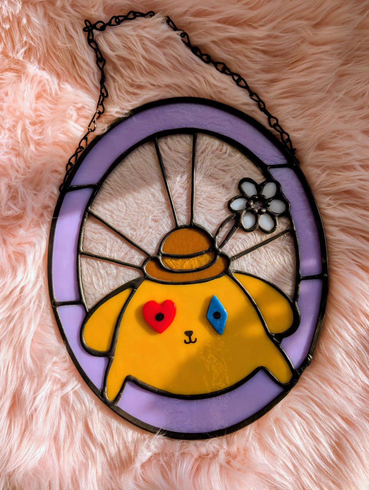 Clown dog stained glass panel