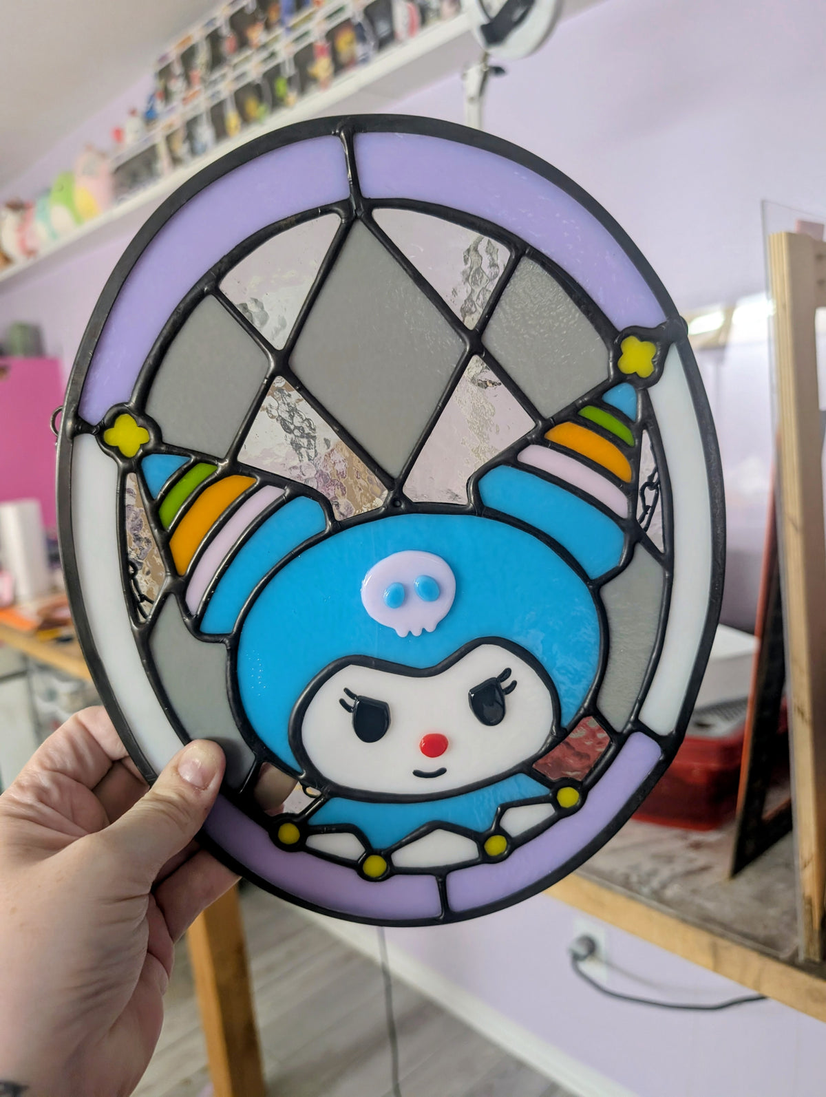 Clown character stained glass panel