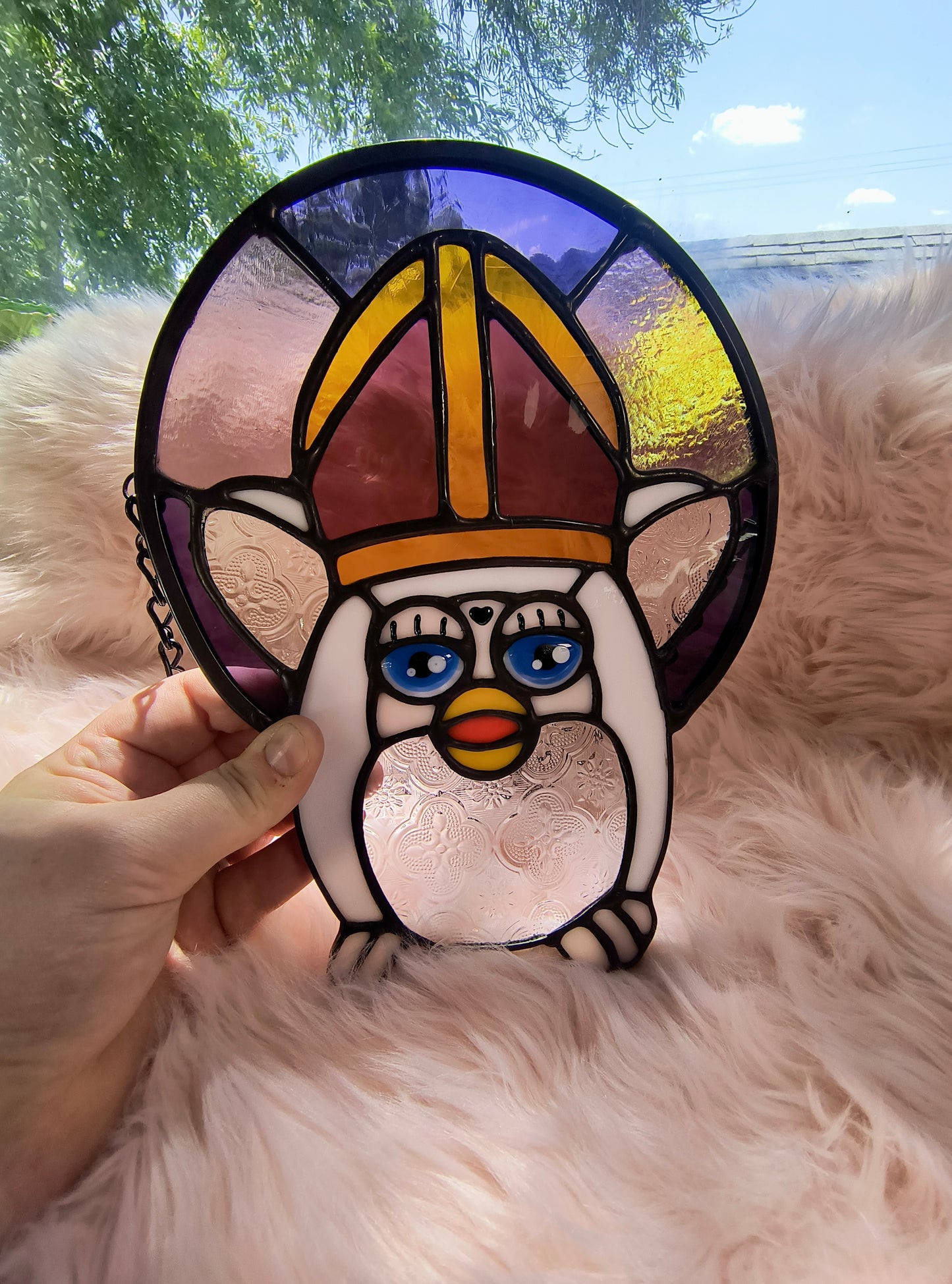 Purple Pope Furby Stained Glass