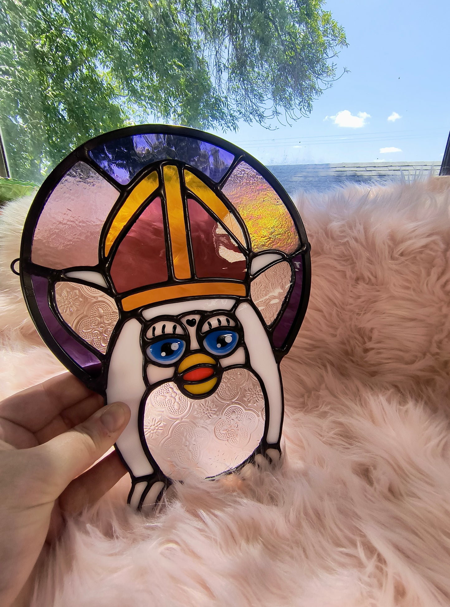 Purple Pope Furby Stained Glass