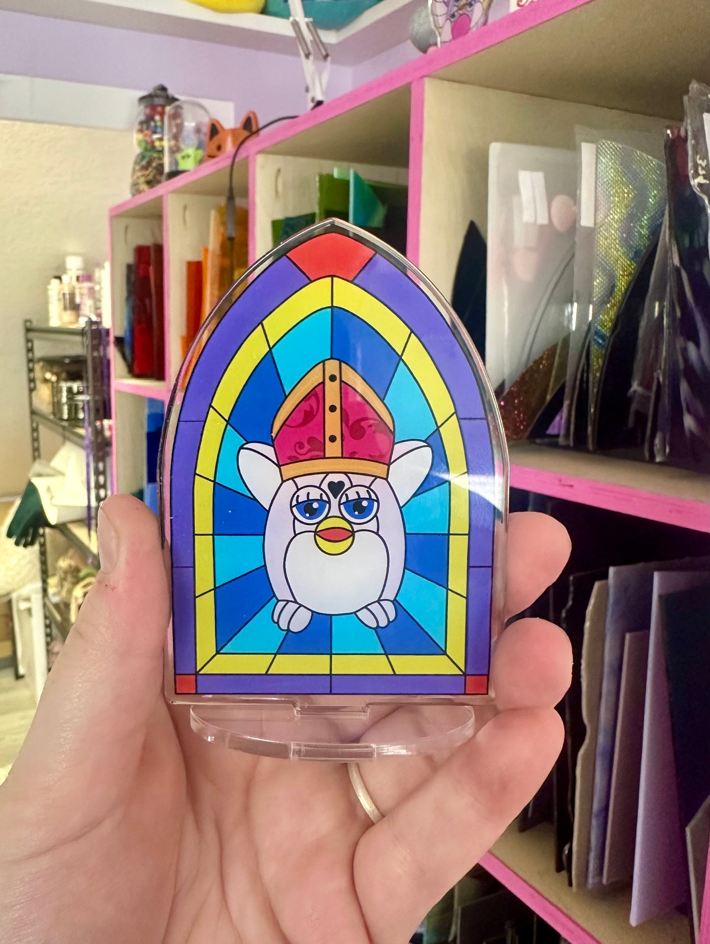 Furby Pope Stained Glass Standee