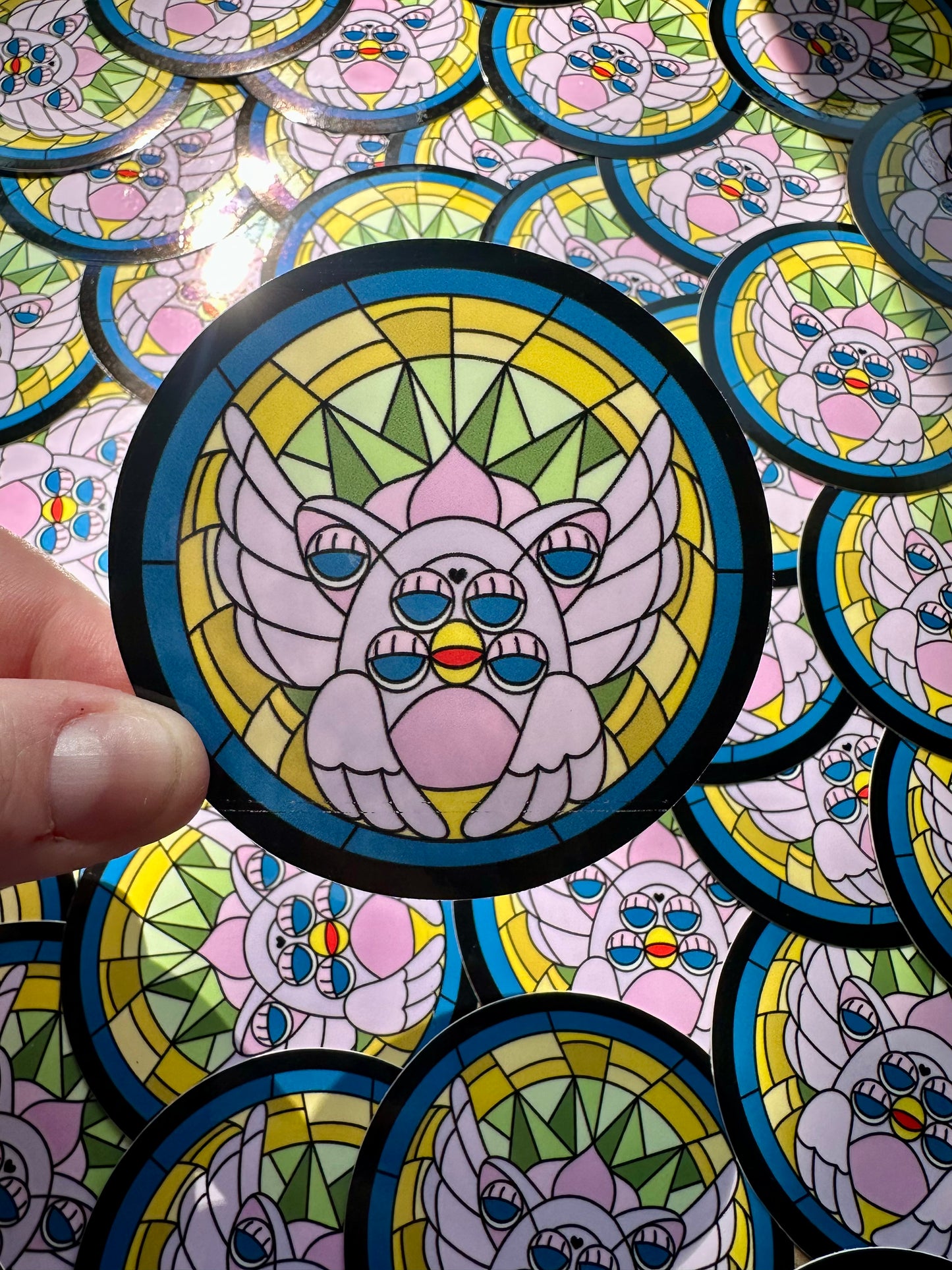 Purple & Green Angel Stained Glass Sticker