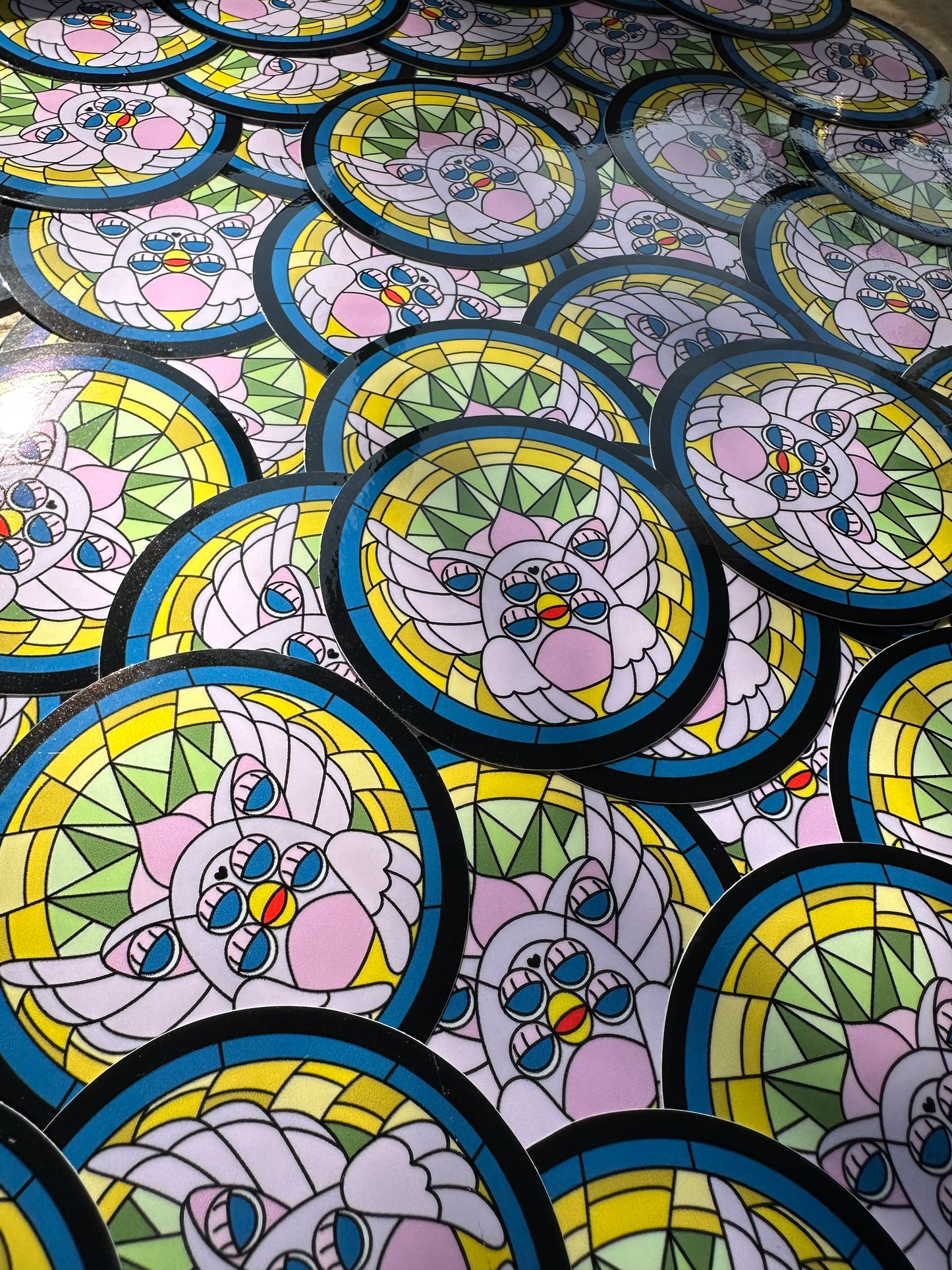 Purple & Green Angel Stained Glass Sticker