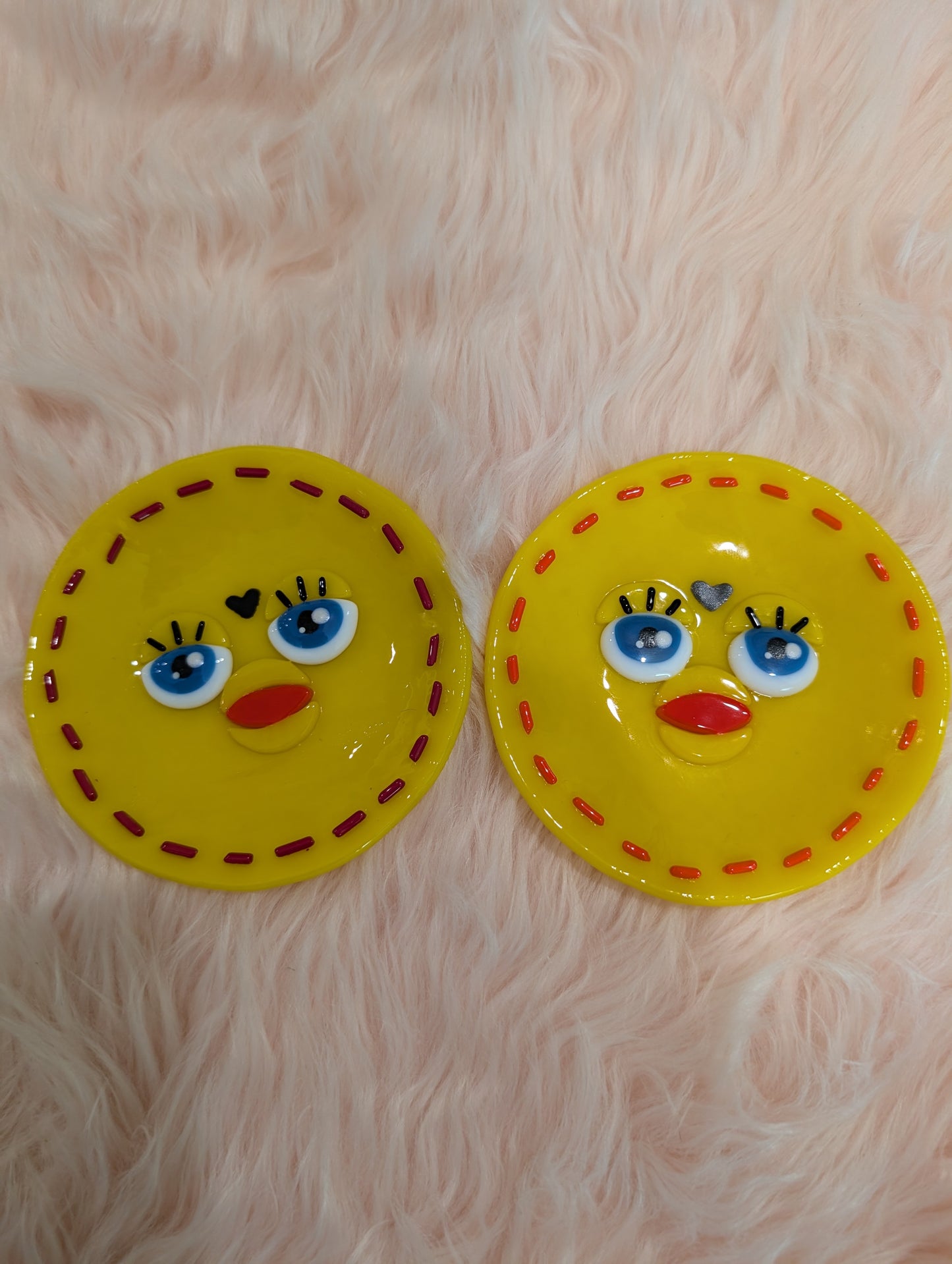 Yellow Fused Glass Furby Trinket Dishes