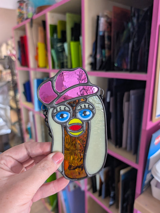 Magenta Dichro Cowboy Furby Hot Dog Stained Glass