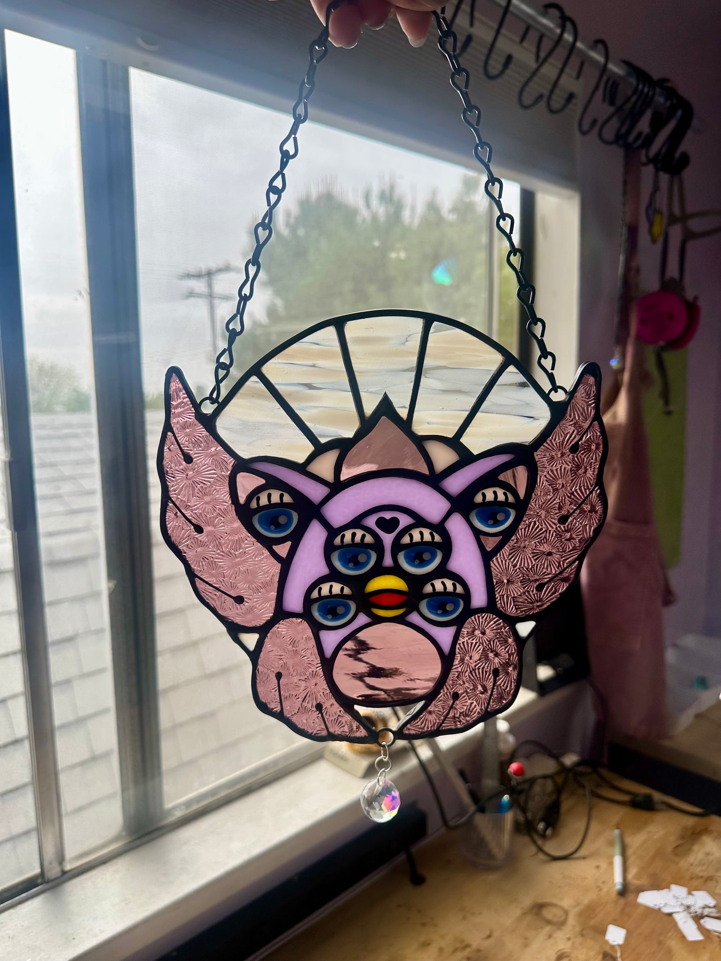 Purple Biblically Accurate Furby Angel Stained Glass