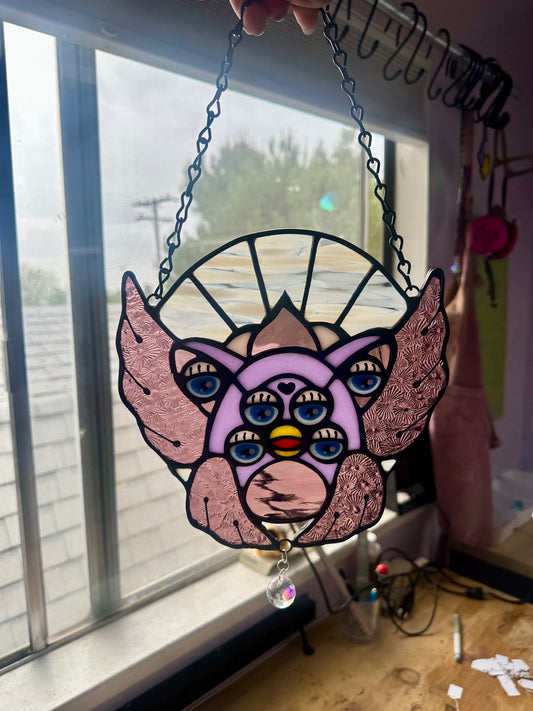 Purple Biblically Accurate Furby Angel Stained Glass
