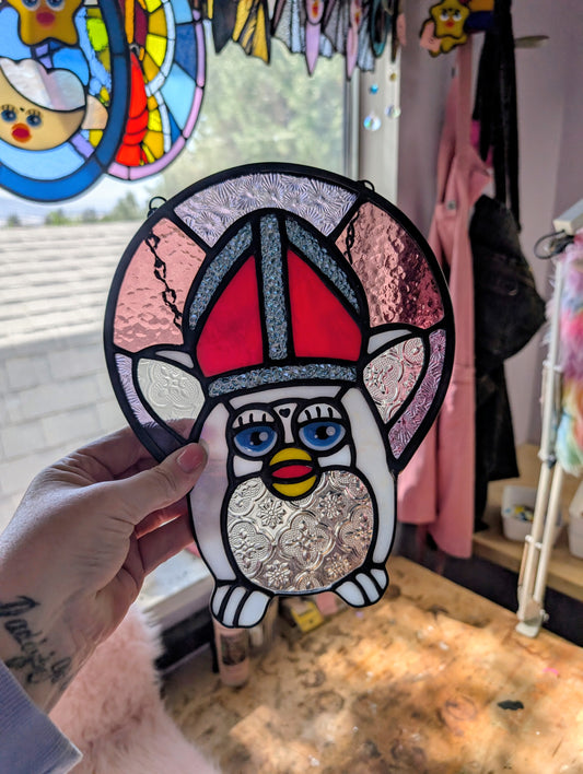 Purple Furby Pope Stained Glass
