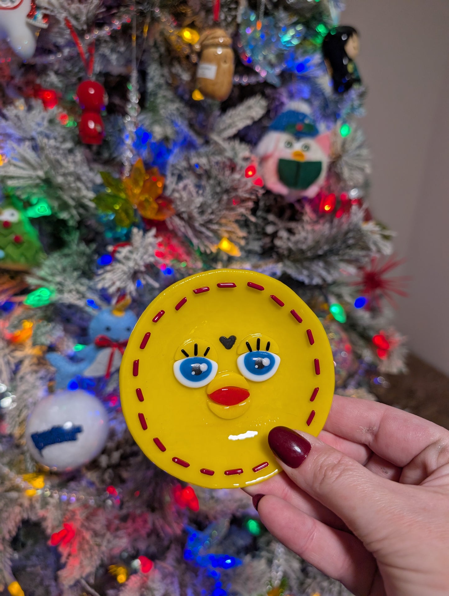 Yellow Fused Glass Furby Trinket Dishes