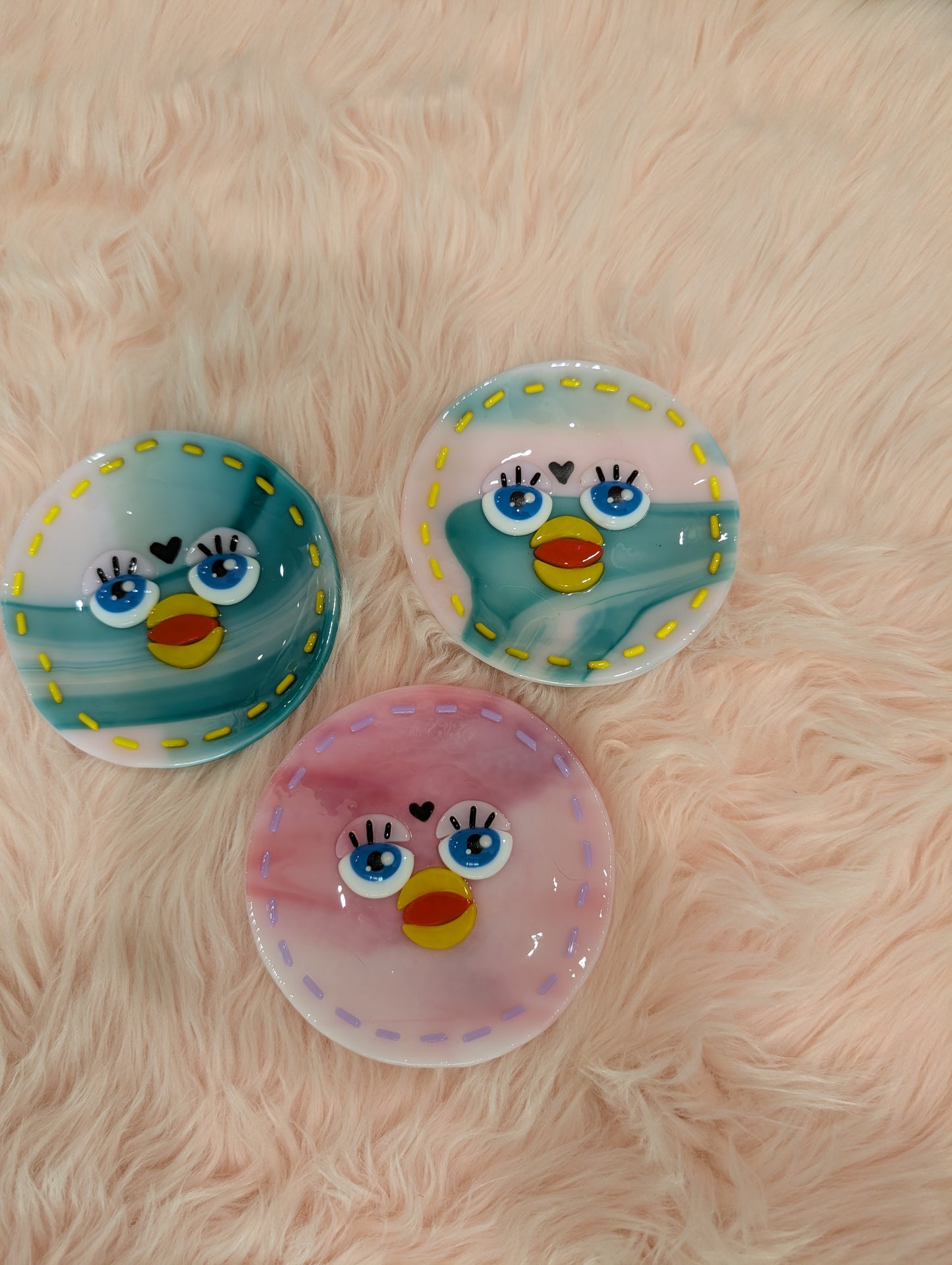 Pink(s) Fused Glass Furby Dishes