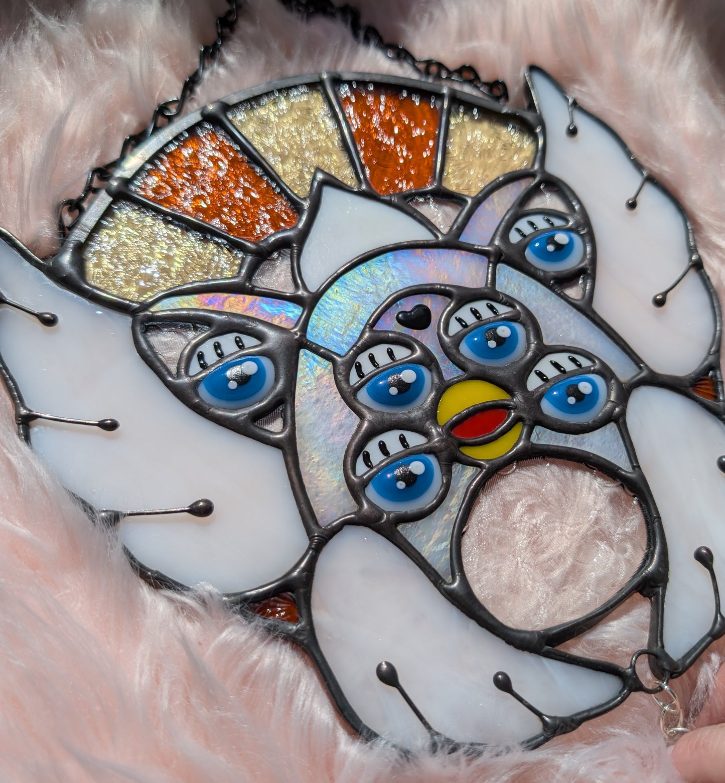 White Biblically Accurate Furby Angel Stained Glass