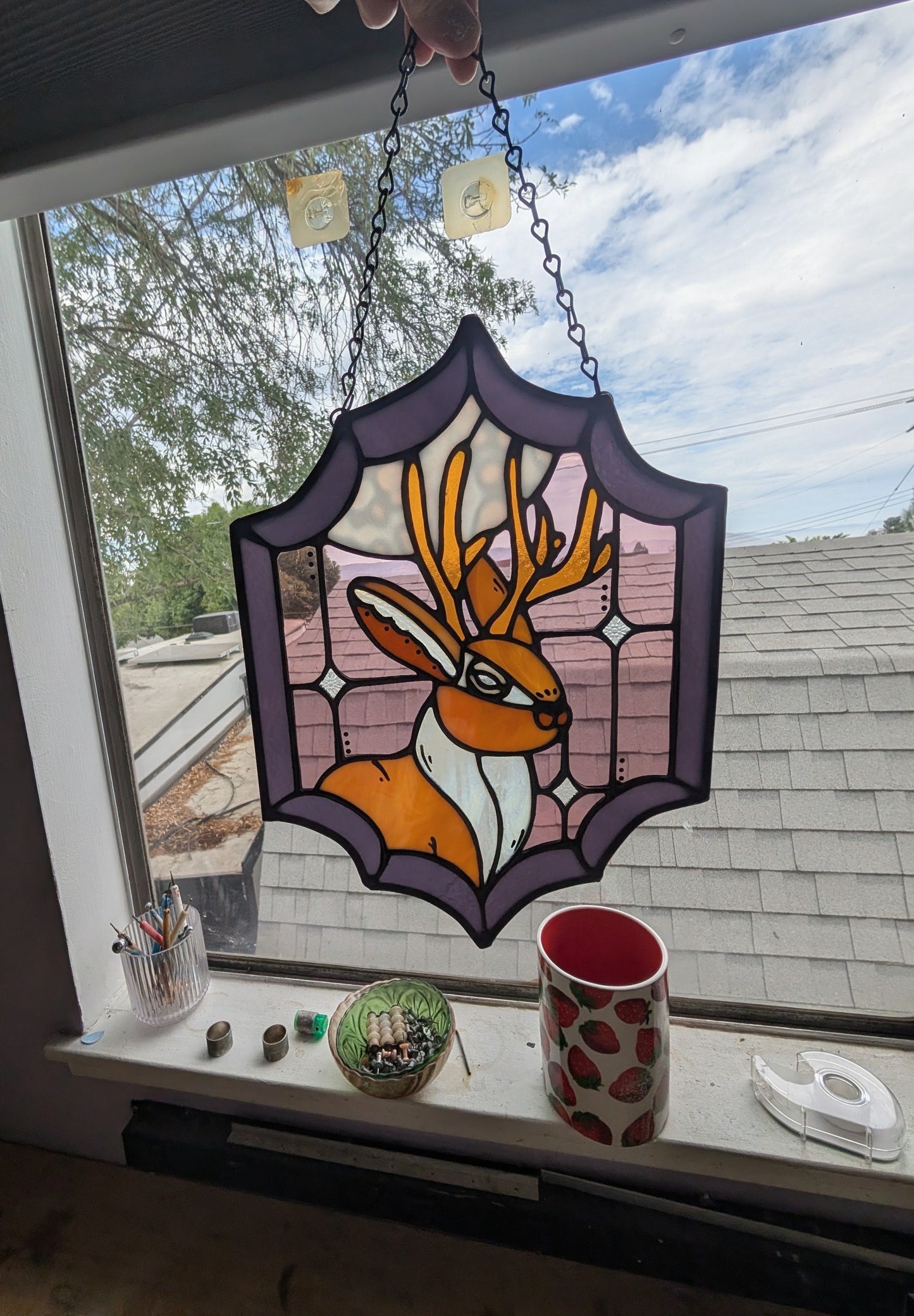 Jackalope Stained Glass Panel