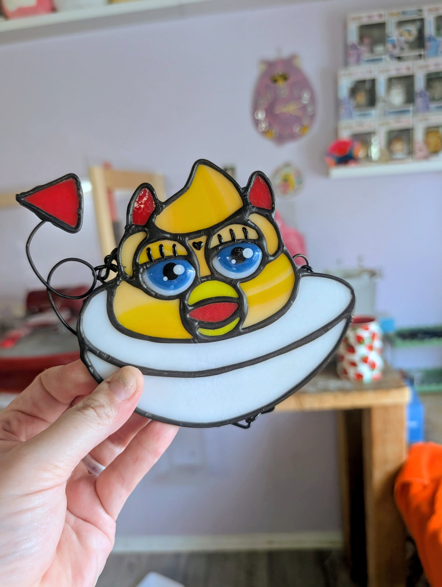 Furby Devil Egg stained glass