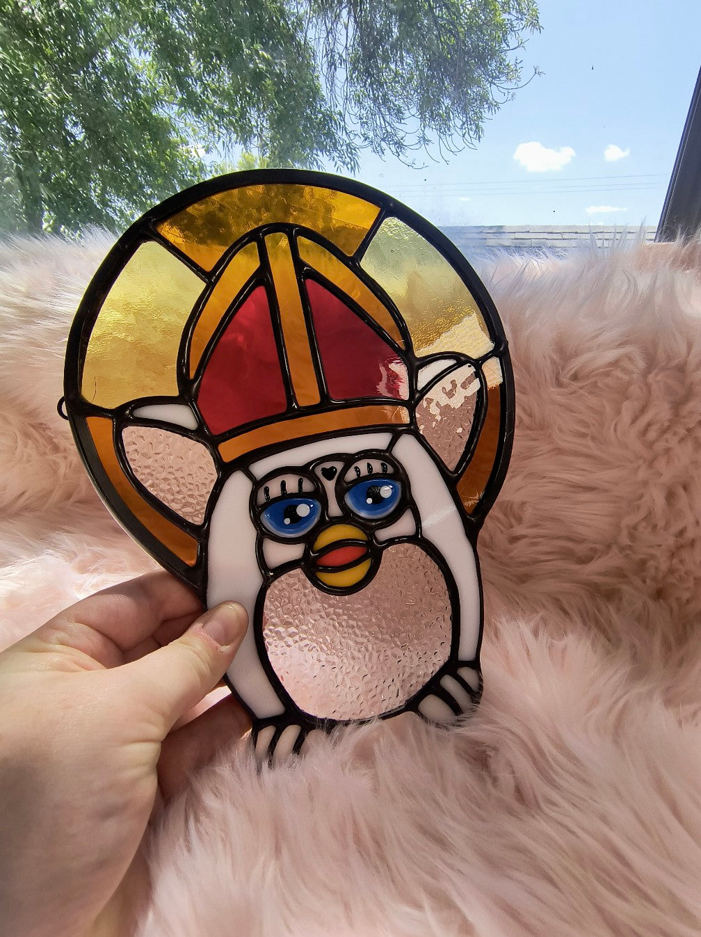 Brown Furby Pope Stained Glass