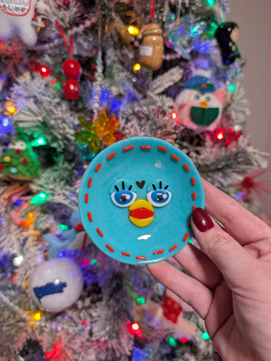 Blues & Greens Fused Glass Furby Trinket Dish