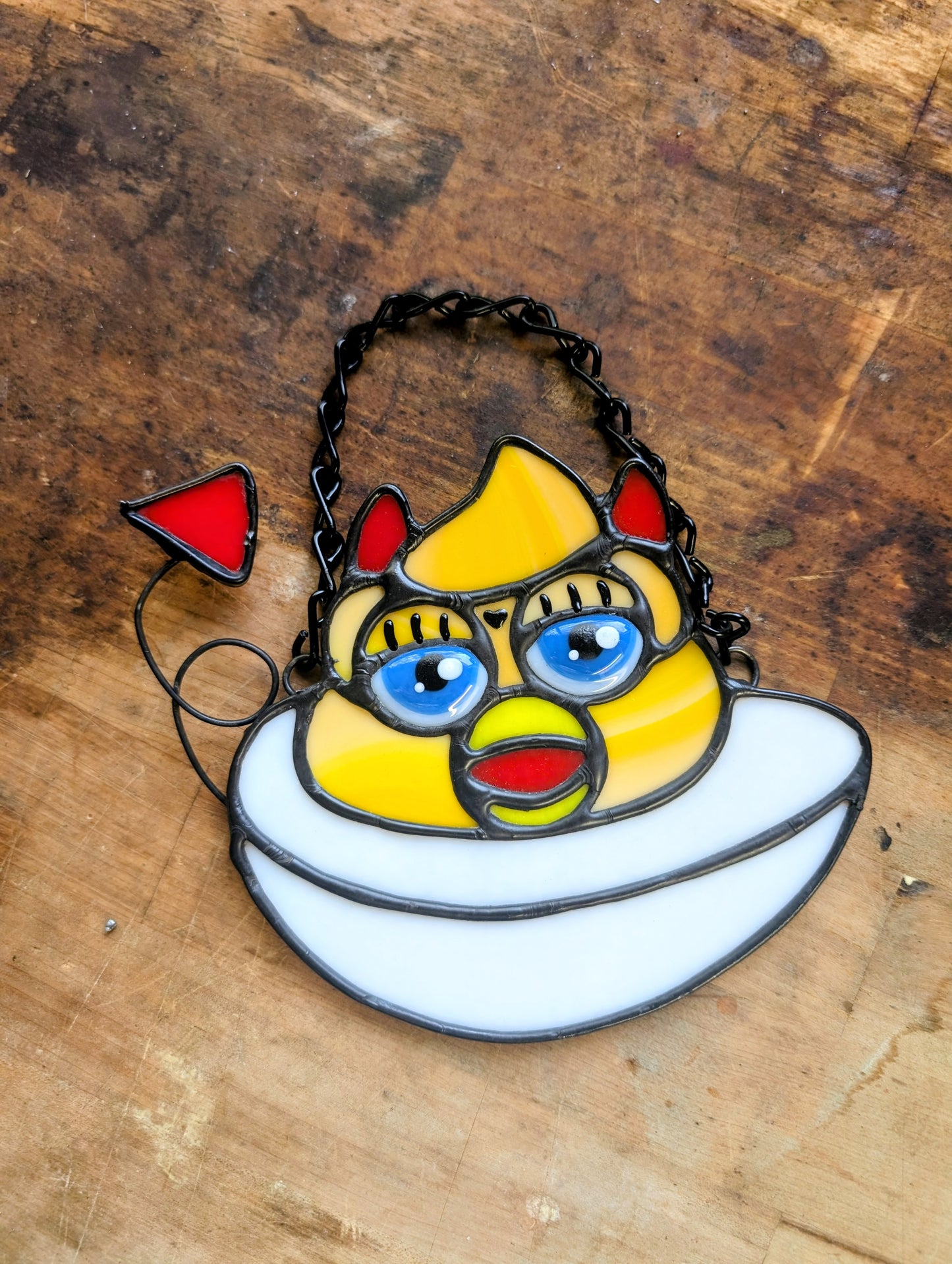 Furby Devil Egg stained glass
