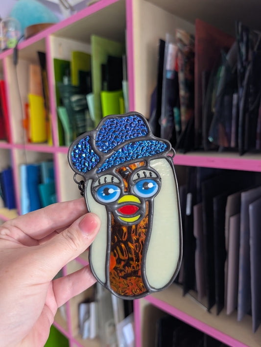 Dark blue Dichro Cowboy Furby Hot Dog Stained Glass