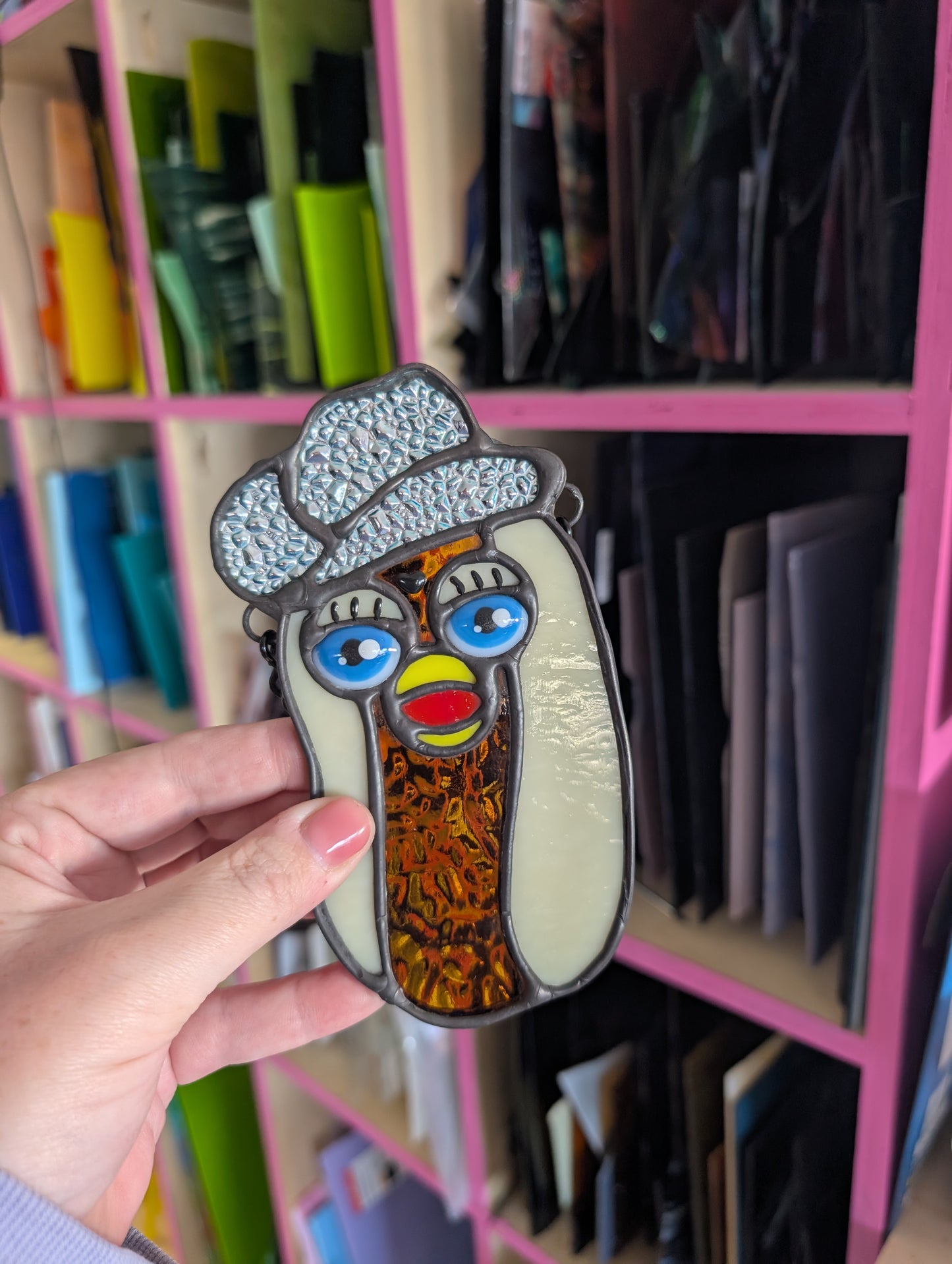 Silver Dichro Cowboy Furby Hot Dog Stained Glass