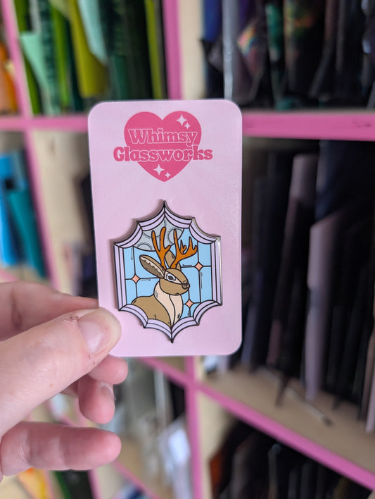 Stained Glass Jackalope Enamel Pin
