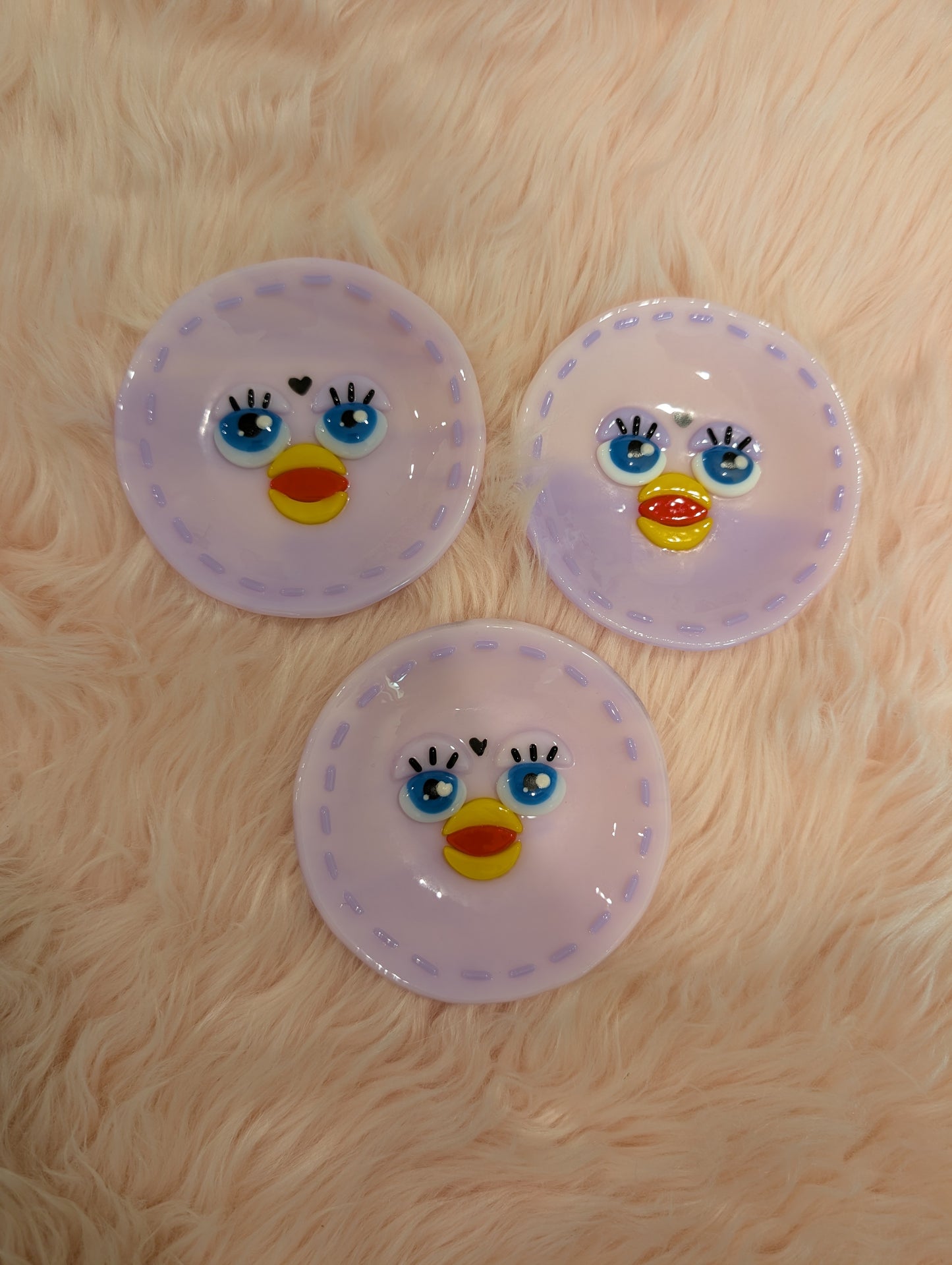Pink & Purple Fused Glass Furby Trinket Dish