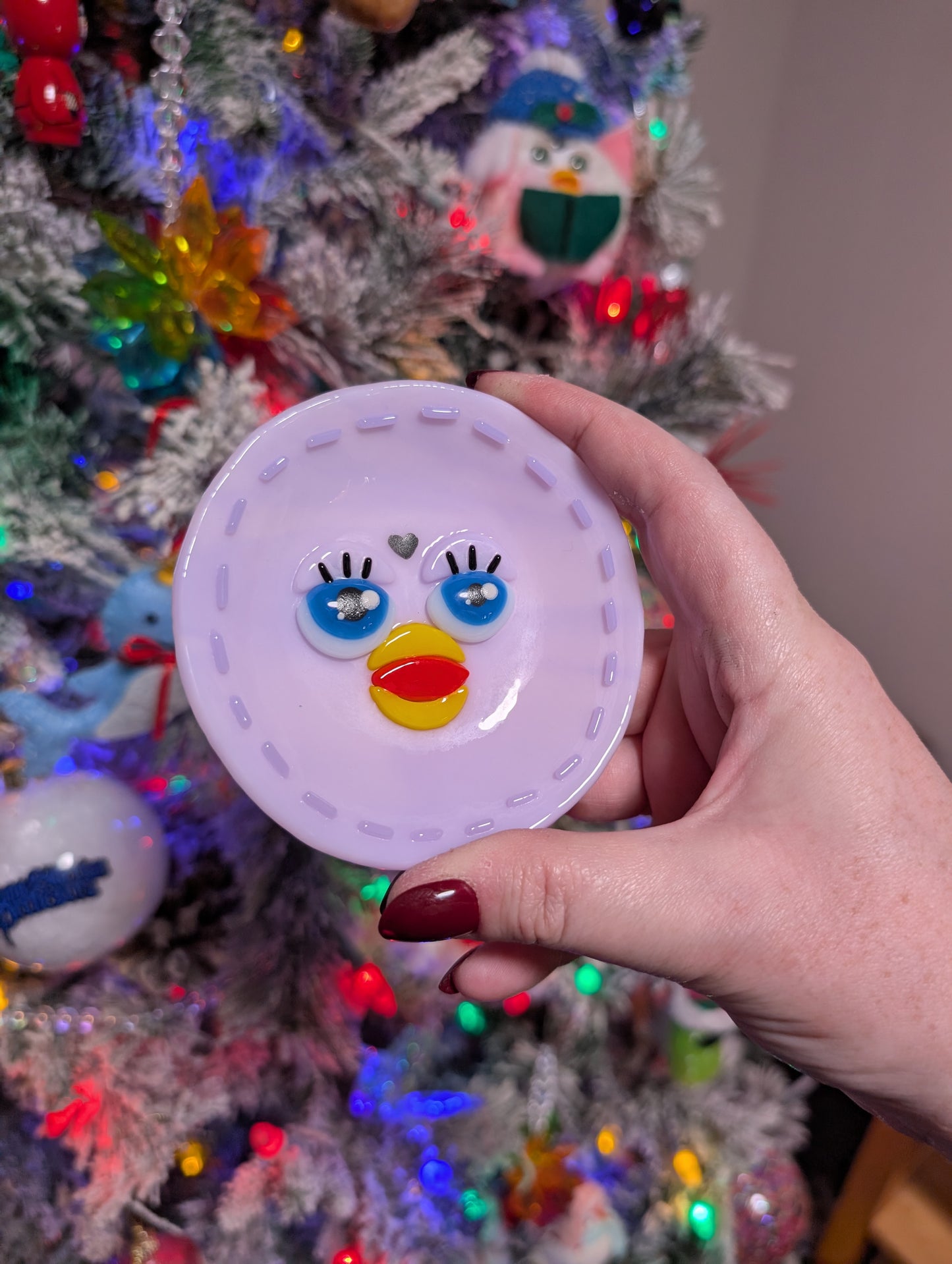 Pink & Purple Fused Glass Furby Trinket Dish