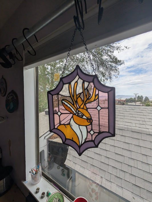 Jackalope Stained Glass Panel