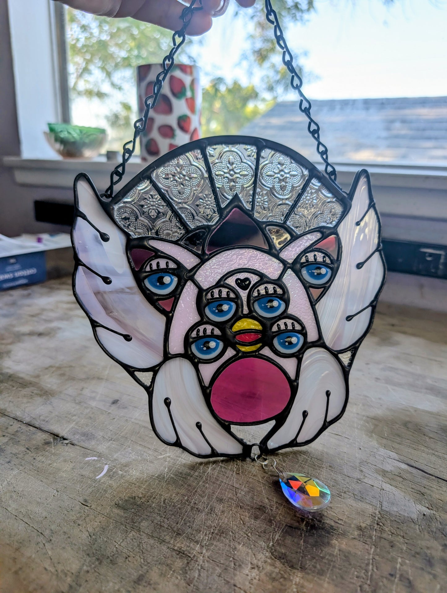 Pink Biblically Accurate Angel Stained Glass