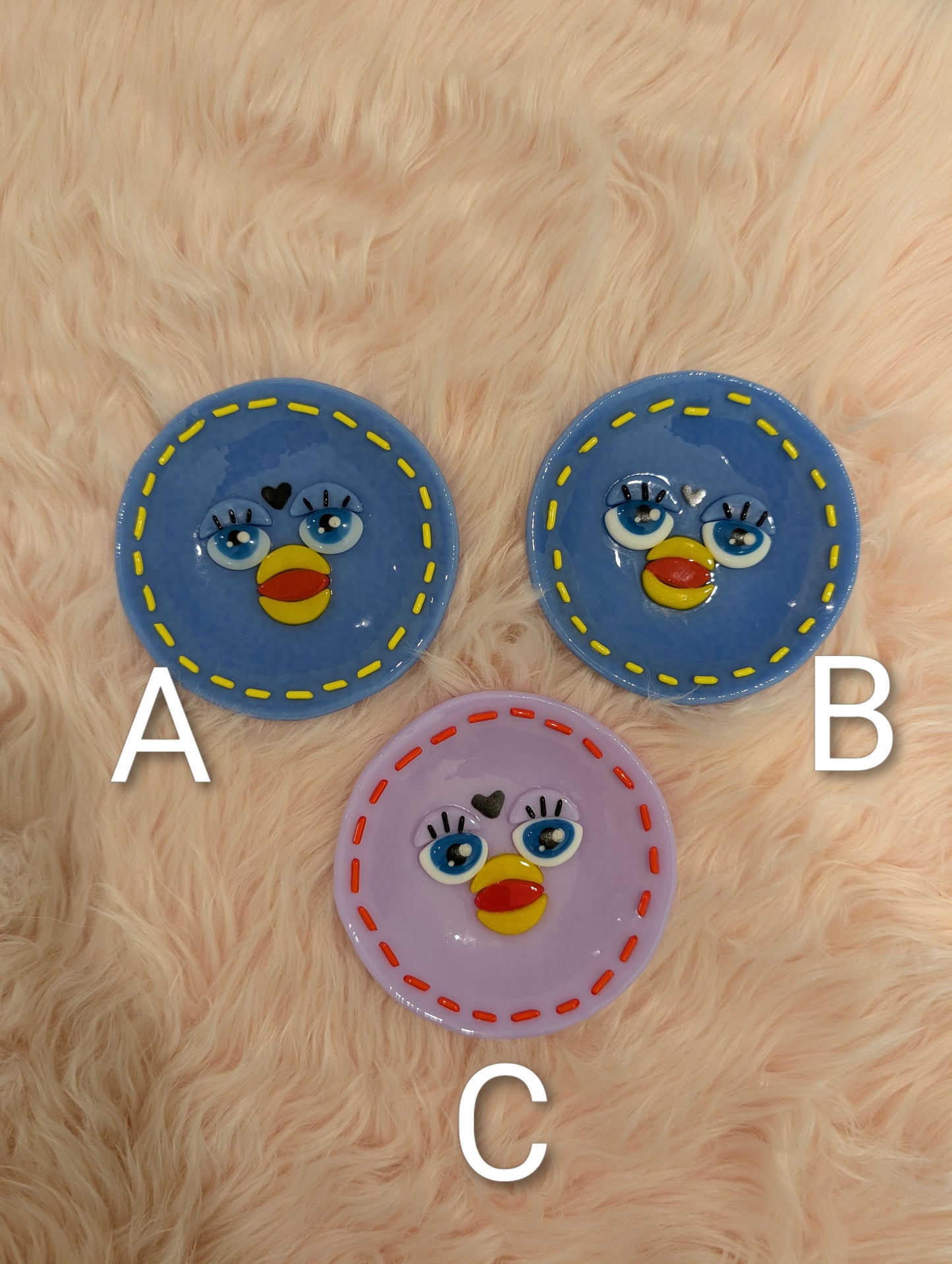 Purple & Periwinkle Fused Glass Furby Trinket Dishes