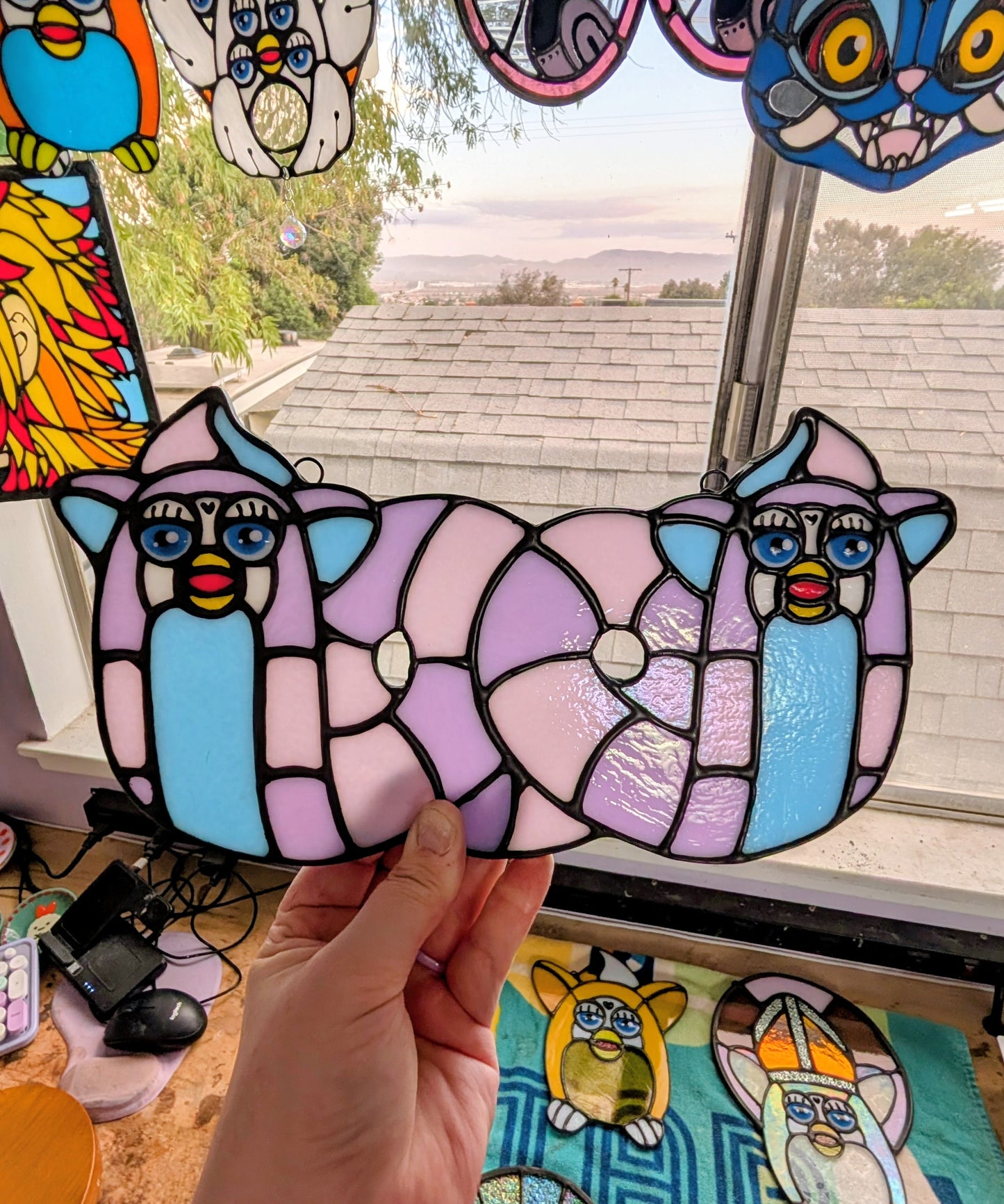 2 Headed Long Furby Stained Glass