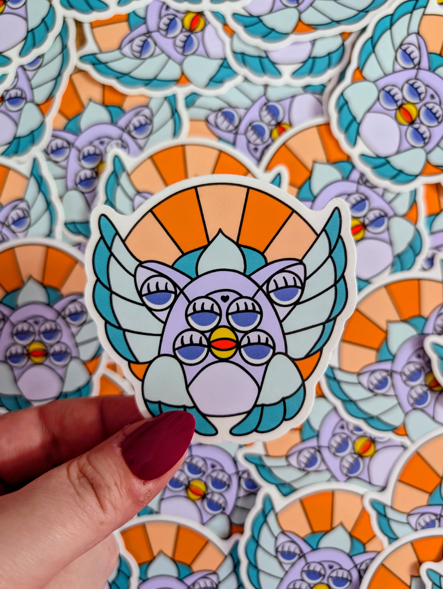 Teal Biblically Accurate Furby Angel Sticker